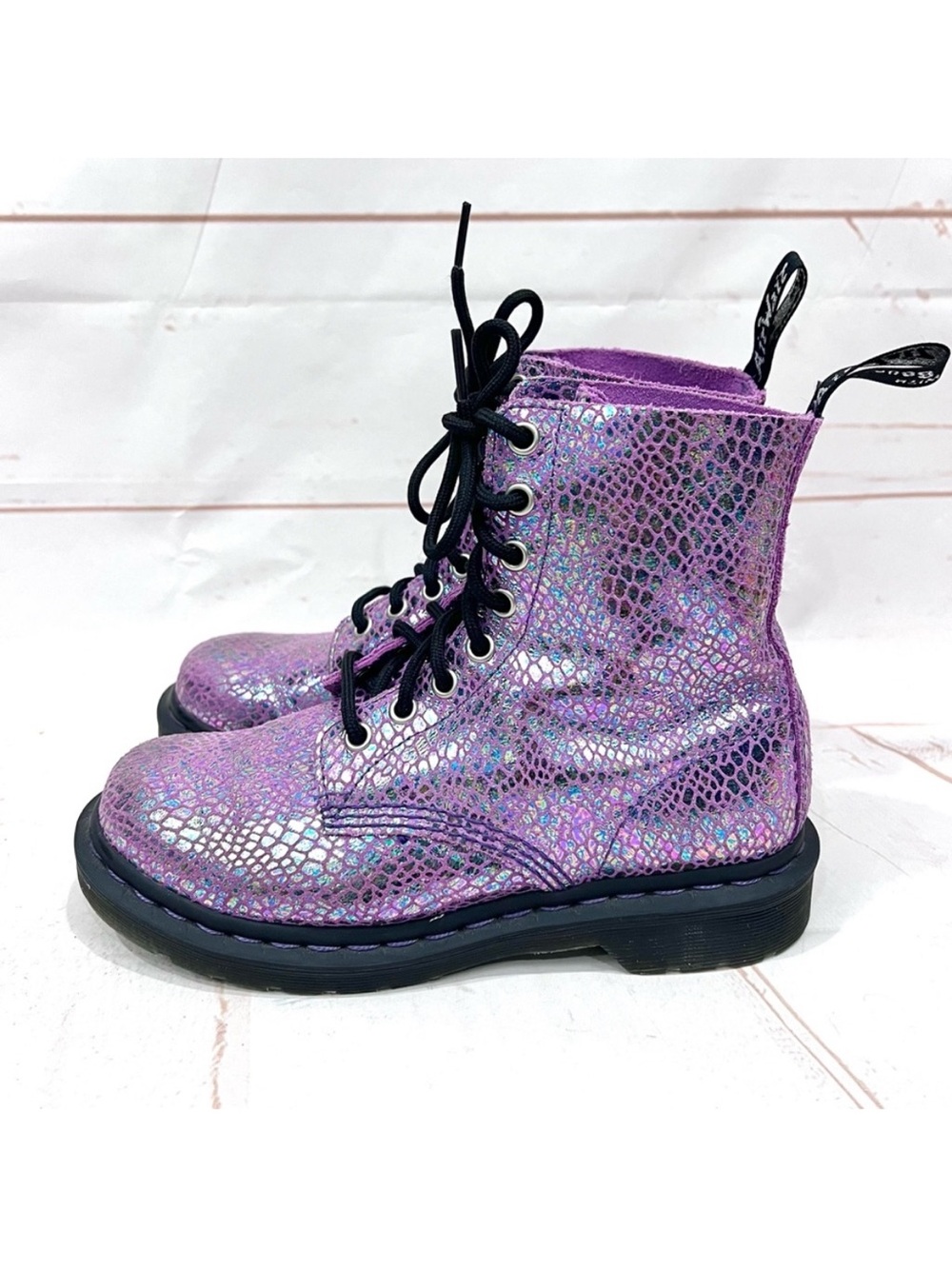 Doc Dr Martens 1460 Pascal Purple Metallic Iridescent Snake Suede Combat Boots